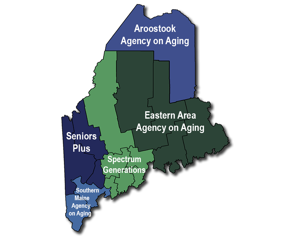 map of maine visually showing agency coverage. List of counties served below in page text.